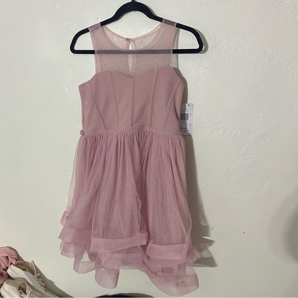 NWT Bonnie Jean Sparkly Dress Mesh Top Sleeveless Horsehair Ruffle Bottom 14 - Picture 6 of 13